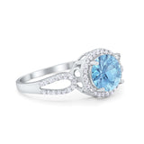 Halo Split Shank Wedding Engagement Ring Round Cubic Zirconia 925 Sterling Silver