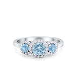 Three Stone Halo Wedding Engagement Promise Ring Simulated Cubic Zirconia 925 Sterling Silver