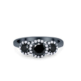 Three Stone Halo Wedding Engagement Promise Ring Simulated Cubic Zirconia 925 Sterling Silver