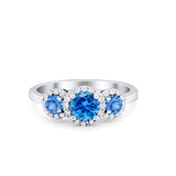 Three Stone Halo Wedding Engagement Promise Ring Simulated Cubic Zirconia 925 Sterling Silver