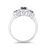 Three Stone Halo Wedding Engagement Promise Ring Simulated Cubic Zirconia 925 Sterling Silver
