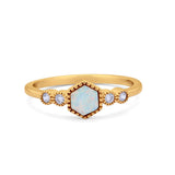 Petite Dainty Ring Created Opal Ring Round Cubic Zirconia 925 Sterling Silver