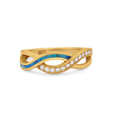Created Opal Infinity Twisted Ring Round Cubic Zirconia 925 Sterling Silver