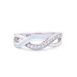 Created Opal Infinity Twisted Ring Round Cubic Zirconia 925 Sterling Silver