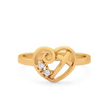 Heart Cross Ring Round Cubic Zirconia 925 Sterling Silver