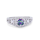 Wedding Ring Round Simulated Cubic Zirconia Dragonfly Accent 925 Sterling Silver