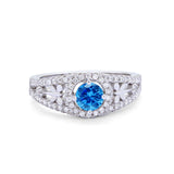 Wedding Ring Round Simulated Cubic Zirconia Dragonfly Accent 925 Sterling Silver