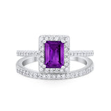 Halo Radiant Cut Wedding Engagement Ring Band Two Piece Bridal Set Cubic Zirconia 925 Sterling Silver