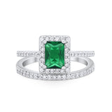 Halo Radiant Cut Wedding Engagement Ring Band Two Piece Bridal Set Cubic Zirconia 925 Sterling Silver