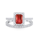 Halo Radiant Cut Wedding Engagement Ring Band Two Piece Bridal Set Cubic Zirconia 925 Sterling Silver