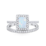 Halo Radiant Cut Wedding Engagement Ring Band Two Piece Bridal Set Cubic Zirconia 925 Sterling Silver