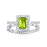 Halo Radiant Cut Wedding Engagement Ring Band Two Piece Bridal Set Cubic Zirconia 925 Sterling Silver