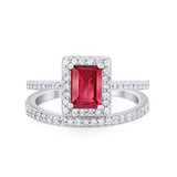 Halo Radiant Cut Wedding Engagement Ring Band Two Piece Bridal Set Cubic Zirconia 925 Sterling Silver