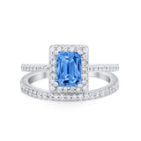 Halo Radiant Cut Wedding Engagement Ring Band Two Piece Bridal Set Cubic Zirconia 925 Sterling Silver