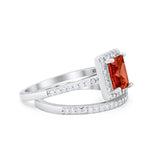 Halo Radiant Cut Wedding Engagement Ring Band Two Piece Bridal Set Cubic Zirconia 925 Sterling Silver