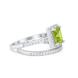 Halo Radiant Cut Wedding Engagement Ring Band Two Piece Bridal Set Cubic Zirconia 925 Sterling Silver