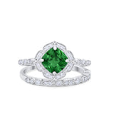 Art Deco Halo Wedding Piece Ring Simulated Cubic Zirconia 925 Sterling Silver