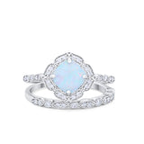 Art Deco Halo Wedding Piece Ring Simulated Cubic Zirconia 925 Sterling Silver