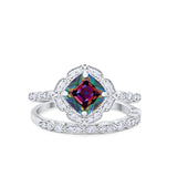 Art Deco Halo Wedding Piece Ring Simulated Cubic Zirconia 925 Sterling Silver