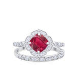 Art Deco Halo Wedding Piece Ring Simulated Cubic Zirconia 925 Sterling Silver