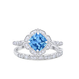 Art Deco Halo Wedding Piece Ring Simulated Cubic Zirconia 925 Sterling Silver