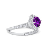 Art Deco Halo Wedding Piece Ring Simulated Cubic Zirconia 925 Sterling Silver
