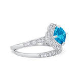 Art Deco Halo Wedding Piece Ring Simulated Cubic Zirconia 925 Sterling Silver