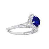 Art Deco Halo Wedding Piece Ring Simulated Cubic Zirconia 925 Sterling Silver