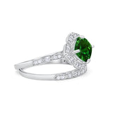 Art Deco Halo Wedding Piece Ring Simulated Cubic Zirconia 925 Sterling Silver