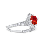 Art Deco Halo Wedding Piece Ring Simulated Cubic Zirconia 925 Sterling Silver