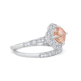 Art Deco Halo Wedding Piece Ring Simulated Cubic Zirconia 925 Sterling Silver