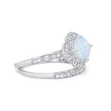 Art Deco Halo Wedding Piece Ring Simulated Cubic Zirconia 925 Sterling Silver