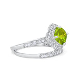 Art Deco Halo Wedding Piece Ring Simulated Cubic Zirconia 925 Sterling Silver