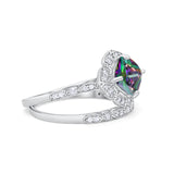 Art Deco Halo Wedding Piece Ring Simulated Cubic Zirconia 925 Sterling Silver