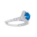 Art Deco Halo Wedding Piece Ring Simulated Cubic Zirconia 925 Sterling Silver