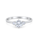 Three Stone Art Deco Wedding Engagement Ring Round Cubic Zirconia 925 Sterling Silver