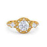 Art Deco Wedding Engagement Ring Round Cubic Zirconia 925 Sterling Silver