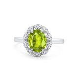 Oval Art Deco Wedding Engagement Ring Halo Round Cubic Zirconia 925 Sterling Silver