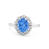 Oval Art Deco Wedding Engagement Ring Halo Round Cubic Zirconia 925 Sterling Silver
