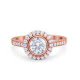 Art Deco Wedding Engagement Ring Round Bezel Cubic Zirconia 925 Sterling Silver