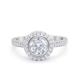 Art Deco Wedding Engagement Ring Round Bezel Cubic Zirconia 925 Sterling Silver