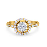 Art Deco Wedding Engagement Ring Round Bezel Cubic Zirconia 925 Sterling Silver