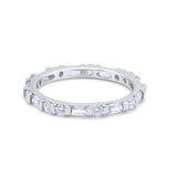Full Eternity Stackable Art Deco Wedding Band Baguette Ring Round 925 Sterling Silver
