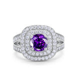 Double Halo Art Deco Split Shank Wedding Engagement Ring Round Cubic Zirconia 925 Sterling Silver