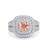 Double Halo Art Deco Split Shank Wedding Engagement Ring Round Cubic Zirconia 925 Sterling Silver