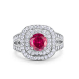 Double Halo Art Deco Split Shank Wedding Engagement Ring Round Cubic Zirconia 925 Sterling Silver