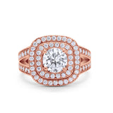 Double Halo Art Deco Split Shank Wedding Engagement Ring Round Cubic Zirconia 925 Sterling Silver