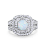 Double Halo Art Deco Split Shank Wedding Engagement Ring Round Cubic Zirconia 925 Sterling Silver