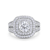 Double Halo Art Deco Split Shank Wedding Engagement Ring Round Cubic Zirconia 925 Sterling Silver