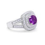 Double Halo Art Deco Split Shank Wedding Engagement Ring Round Cubic Zirconia 925 Sterling Silver